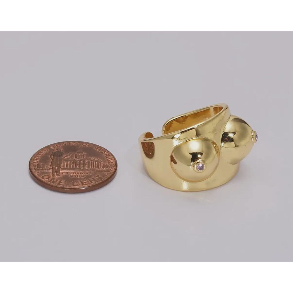 Gold Boobs Ring Novelty Breast Cancer Awareness. Or Breastfeeding Adjustable - Picture 3 of 4